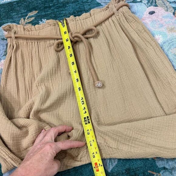 Lumiere Pants Womens Large Tan Gauzw Cotton Elastic Waist Cuffed Jogger Pull On - Picture 10 of 13